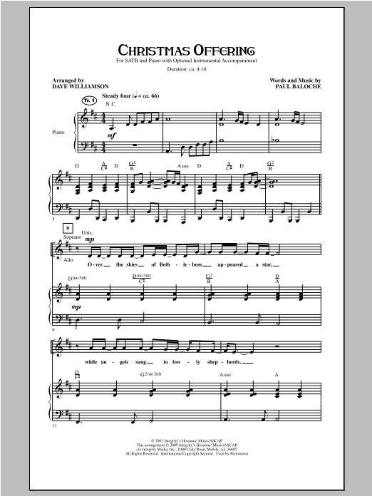 Dave Williamson Christmas Offering Sheet Music Notes & Chords for SATB - Download or Print PDF