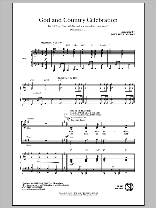 Dave Williamson God and Country Celebration (Medley) Sheet Music Notes & Chords for SATB - Download or Print PDF