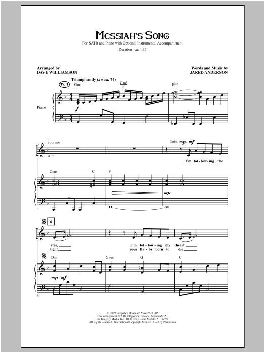 Dave Williamson Messiah's Song Sheet Music Notes & Chords for SATB - Download or Print PDF