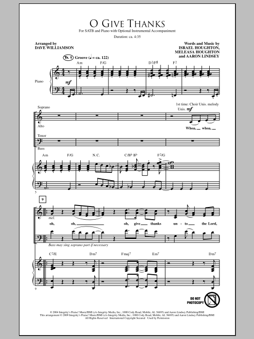 Dave Williamson O Give Thanks Sheet Music Notes & Chords for SATB - Download or Print PDF