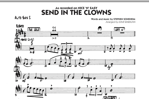 Preview Dave Barduhn Send In The Clowns - Alto Sax 2 Jazz sheet music, notes and chords for Jazz Ensemble, SKU: 292860 Send In The Clowns - Alto Sax 2 sheet music