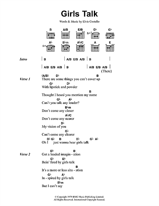 Preview Dave Edmunds Girls Talk Rock sheet music, notes and chords for Lyrics & Chords, SKU: 48188 Girls Talk sheet music