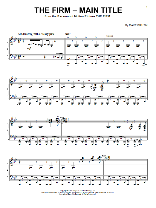 Preview Dave Grusin The Firm - Main Title Film and TV sheet music, notes and chords for Piano, SKU: 83751 The Firm - Main Title sheet music