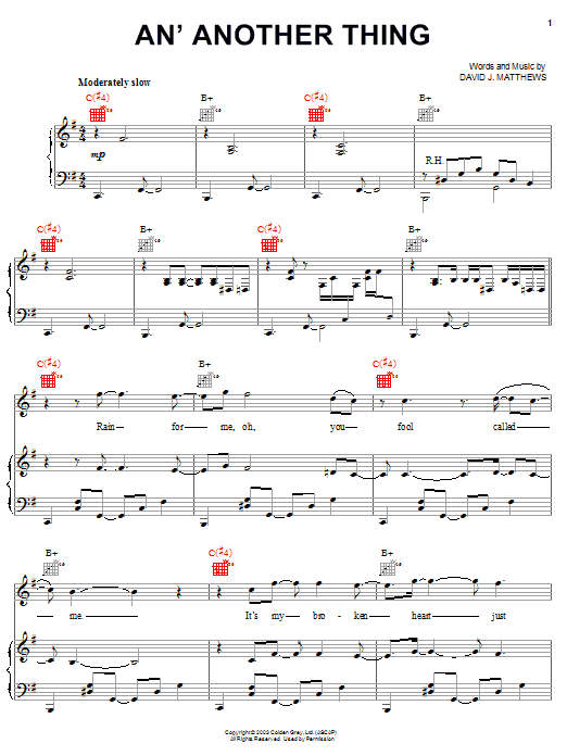 Preview Dave Matthews An' Another Thing Rock sheet music, notes and chords for Guitar Tab, SKU: 72455 An' Another Thing sheet music