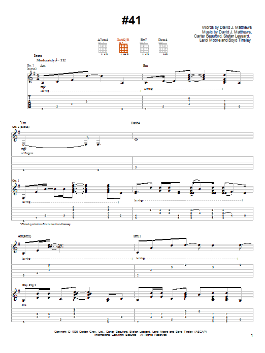 Preview Dave Matthews & Tim Reynolds #41 Rock sheet music, notes and chords for Guitar Tab, SKU: 72443 #41 sheet music