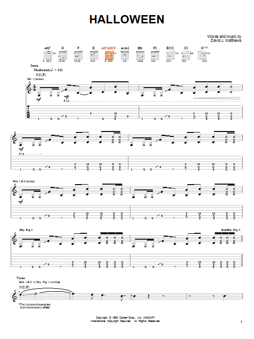 Preview Dave Matthews & Tim Reynolds Halloween Children sheet music, notes and chords for Guitar Tab, SKU: 72452 Halloween sheet music