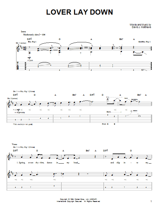 Preview Dave Matthews & Tim Reynolds Lover Lay Down Rock sheet music, notes and chords for Guitar Tab, SKU: 72447 Lover Lay Down sheet music