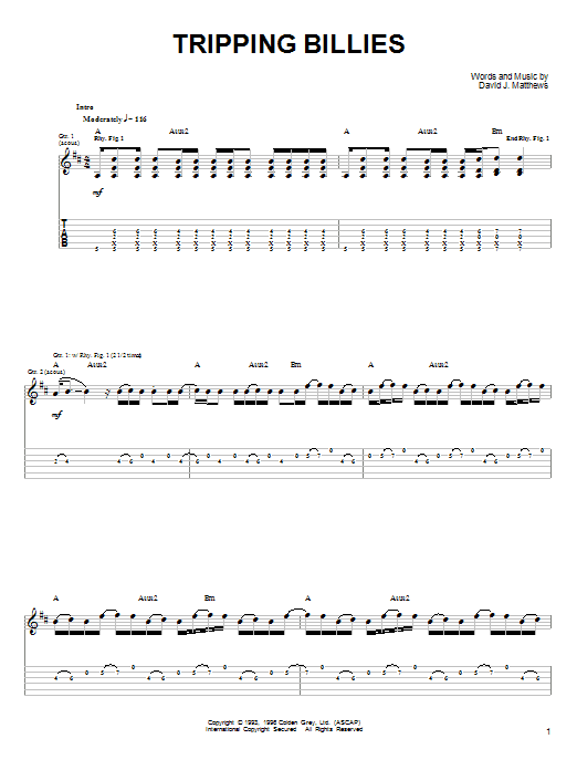 Preview Dave Matthews & Tim Reynolds Tripping Billies Rock sheet music, notes and chords for Guitar Tab, SKU: 72440 Tripping Billies sheet music