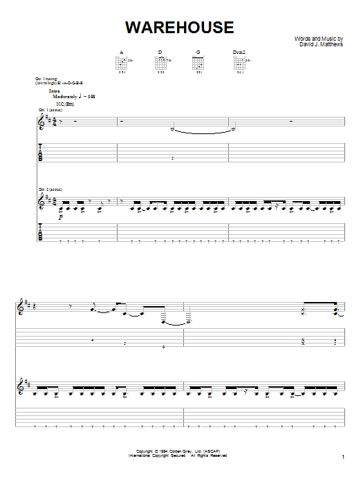 Preview Dave Matthews & Tim Reynolds Warehouse Rock sheet music, notes and chords for Guitar Tab, SKU: 72445 Warehouse sheet music