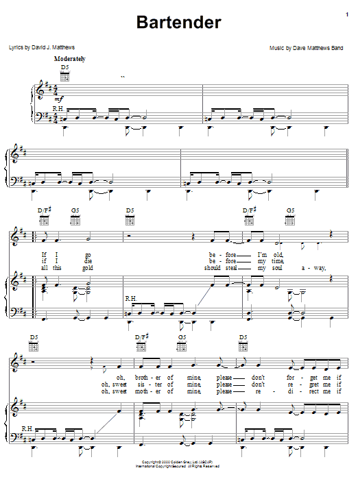 Preview Dave Matthews Band Bartender Rock sheet music, notes and chords for Guitar Tab, SKU: 72464 Bartender sheet music