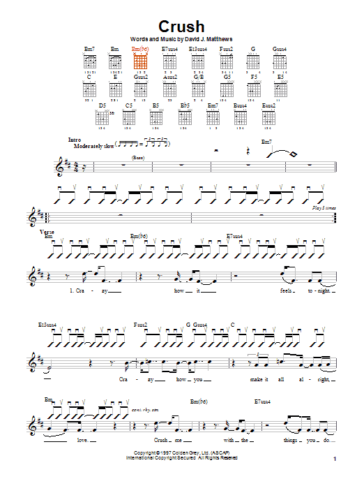 Preview Dave Matthews Band Crush Rock sheet music, notes and chords for Bass Guitar Tab, SKU: 72420 Crush sheet music