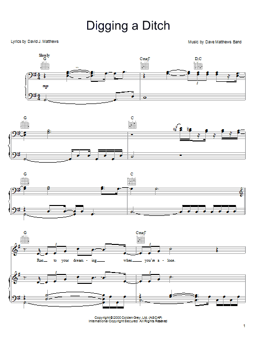 Preview Dave Matthews Band Digging A Ditch Rock sheet music, notes and chords for Piano, Vocal & Guitar (Right-Hand Melody), SKU: 72478 Digging A Ditch sheet music