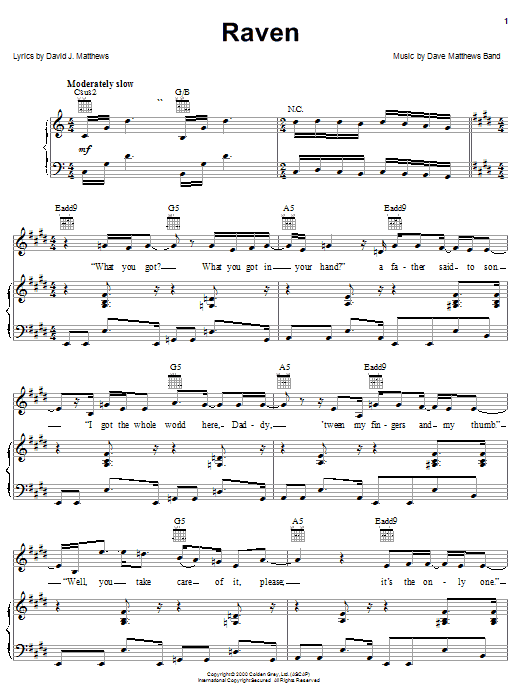 Preview Dave Matthews Band Raven Rock sheet music, notes and chords for Guitar Tab, SKU: 72469 Raven sheet music