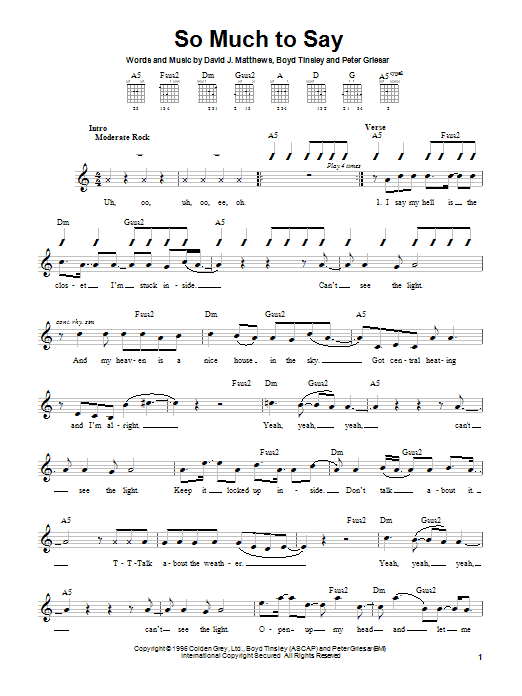 Preview Dave Matthews Band So Much To Say Rock sheet music, notes and chords for Guitar Tab, SKU: 72435 So Much To Say sheet music
