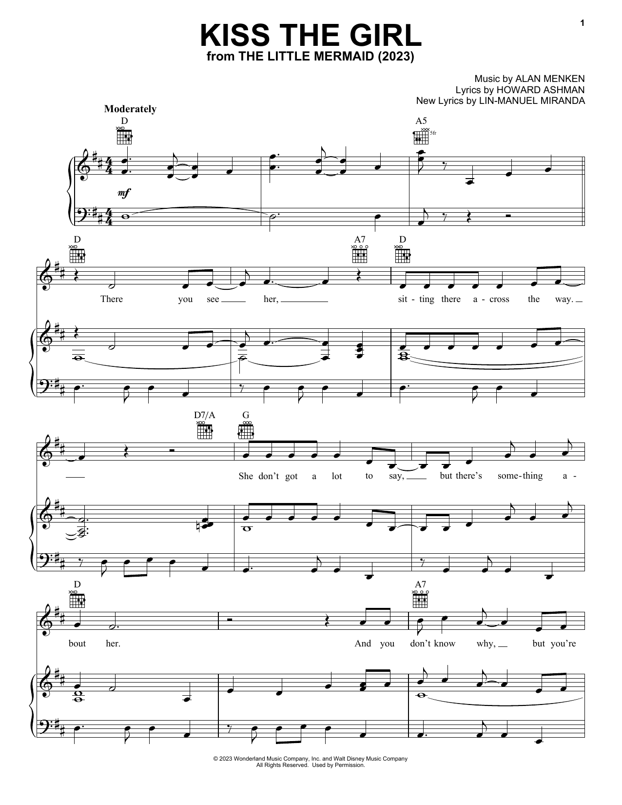 Daveed Diggs, Awkwafina, & Jacob Tremblay Kiss The Girl (from The Little Mermaid) (2023) Sheet Music Notes & Chords for Easy Piano - Download or Print PDF