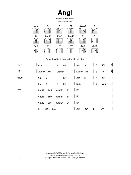 Davey Graham Angi Sheet Music Notes & Chords for Lyrics & Chords - Download or Print PDF