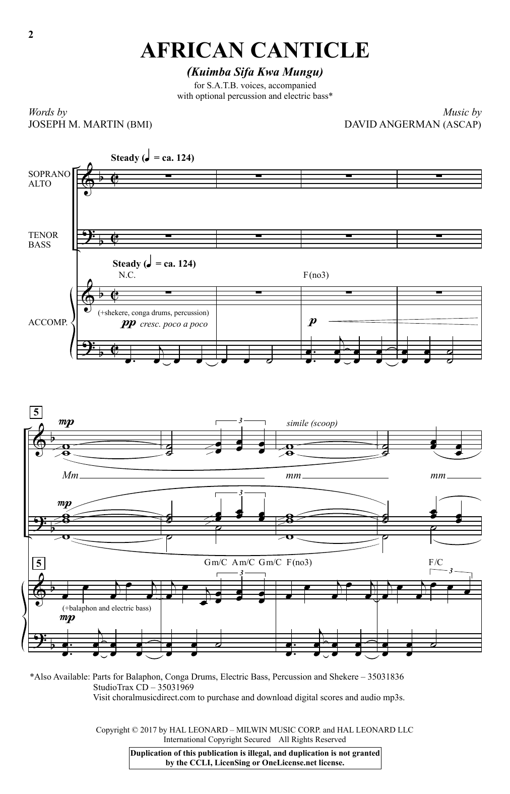 David Angerman African Canticle (Kuimba Sifa Kwa Mungu) Sheet Music Notes & Chords for SATB - Download or Print PDF