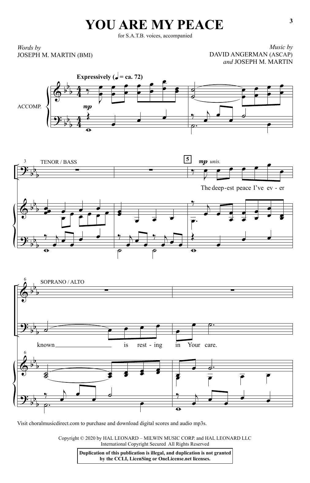 David Angerman and Joseph M. Martin You Are My Peace Sheet Music Notes & Chords for SATB Choir - Download or Print PDF