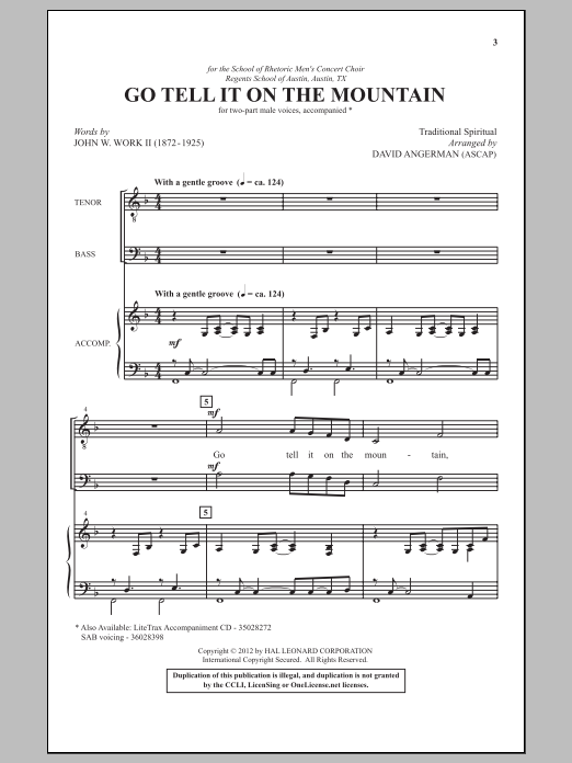 David Angerman Go, Tell It On The Mountain Sheet Music Notes & Chords for SAB - Download or Print PDF