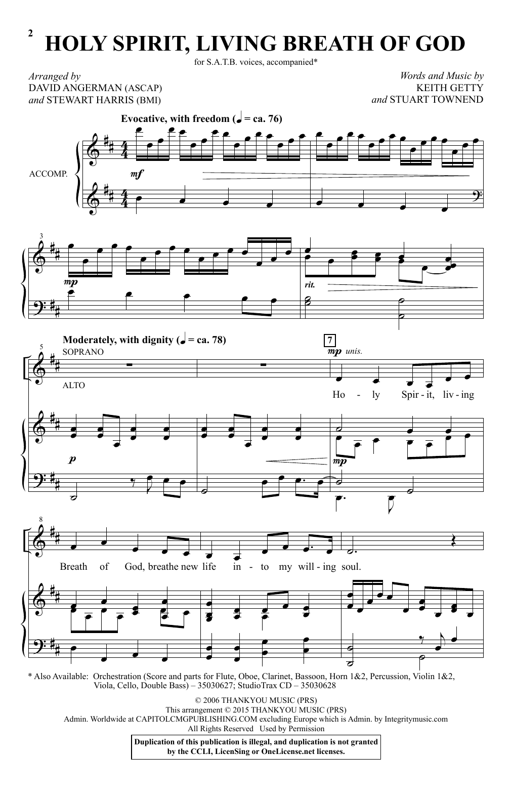 Keith & Kristyn Getty Holy Spirit, Living Breath Of God (arr. David Angerman) Sheet Music Notes & Chords for SATB - Download or Print PDF