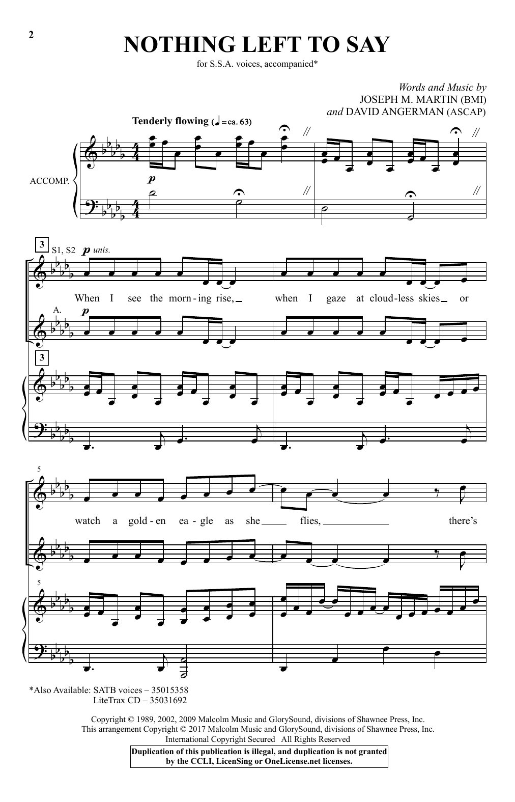 David Angerman Nothing Left To Say Sheet Music Notes & Chords for SSA - Download or Print PDF