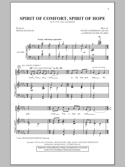David Angerman Spirit Of Comfort, Spirit Of Hope Sheet Music Notes & Chords for SATB - Download or Print PDF