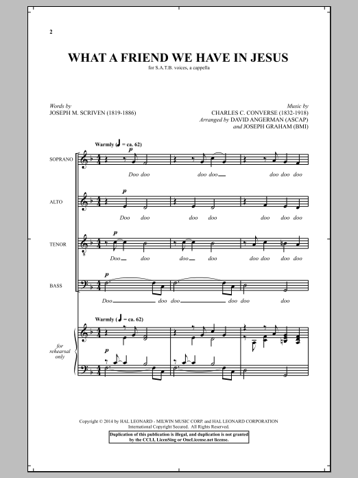 David Angerman What A Friend We Have In Jesus Sheet Music Notes & Chords for SATB - Download or Print PDF