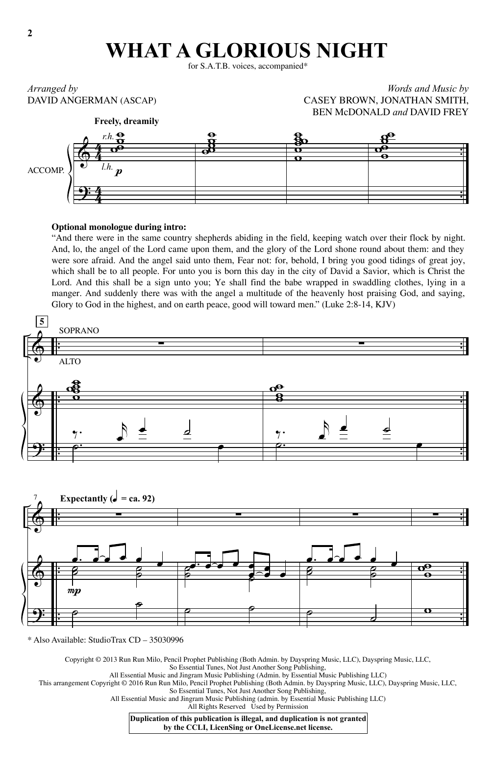 David Angerman What A Glorious Night Sheet Music Notes & Chords for SATB - Download or Print PDF