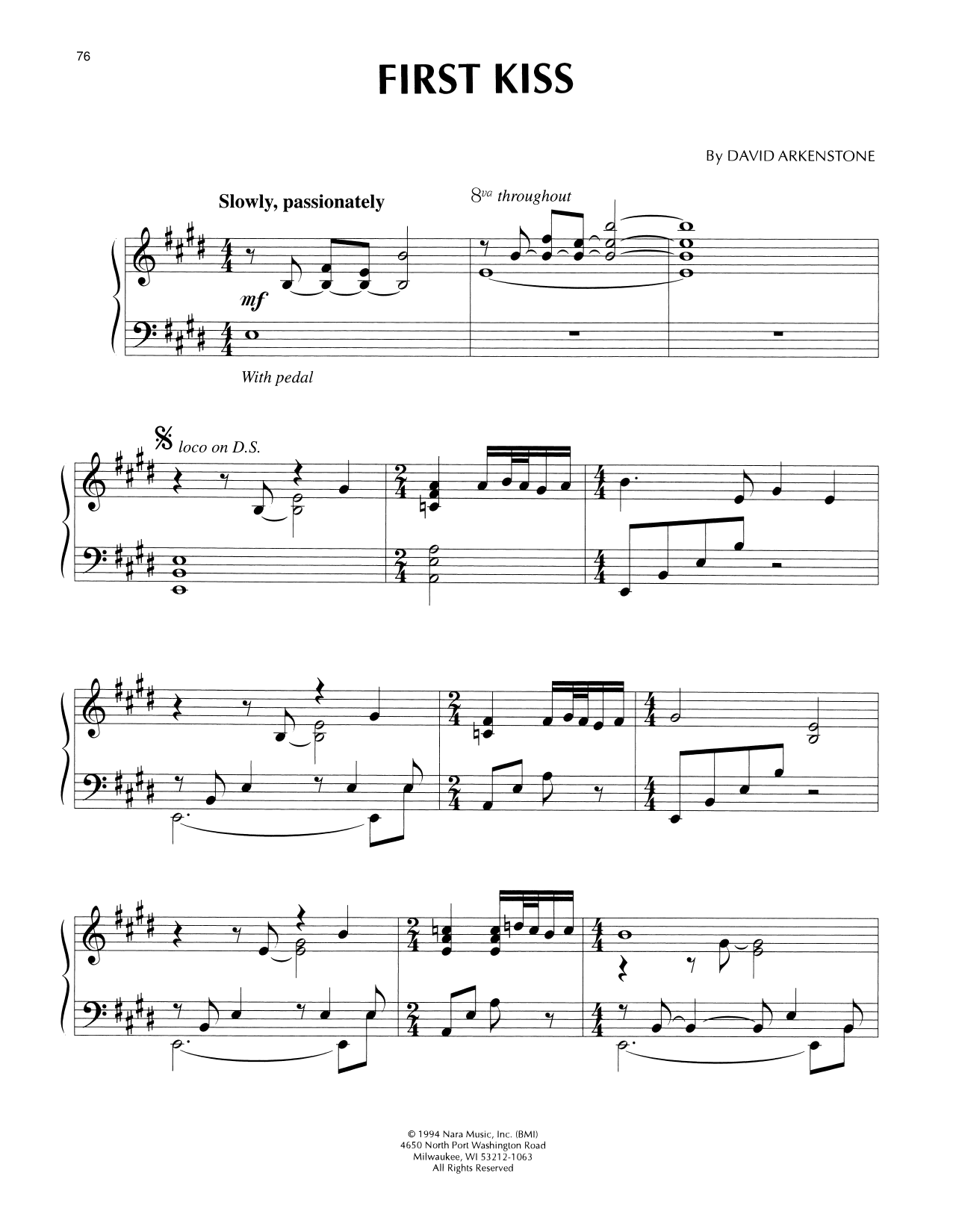 David Arkenstone First Kiss Sheet Music Notes & Chords for Piano Solo - Download or Print PDF