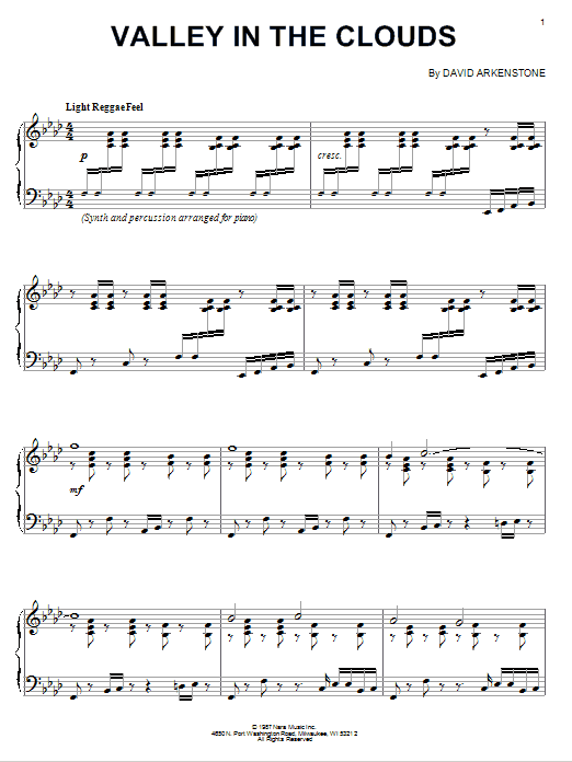 David Arkenstone Valley In The Clouds Sheet Music Notes & Chords for Piano - Download or Print PDF