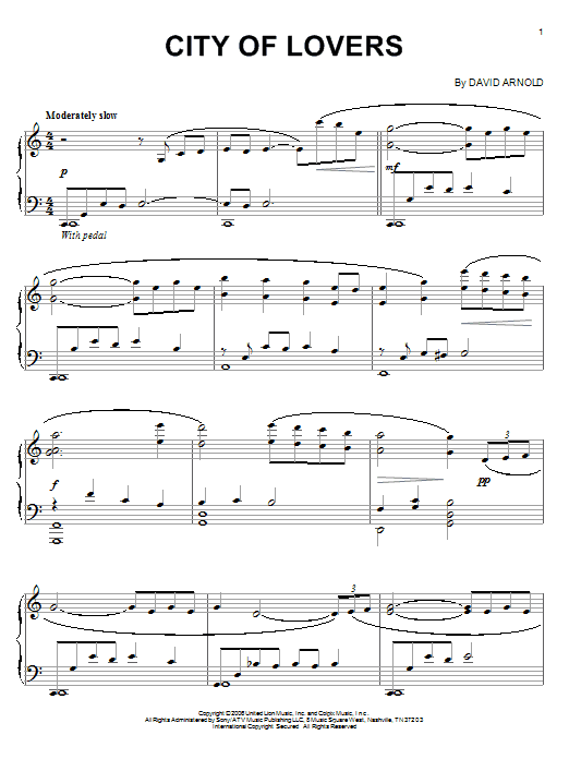 David Arnold City Of Lovers Sheet Music Notes & Chords for Piano - Download or Print PDF