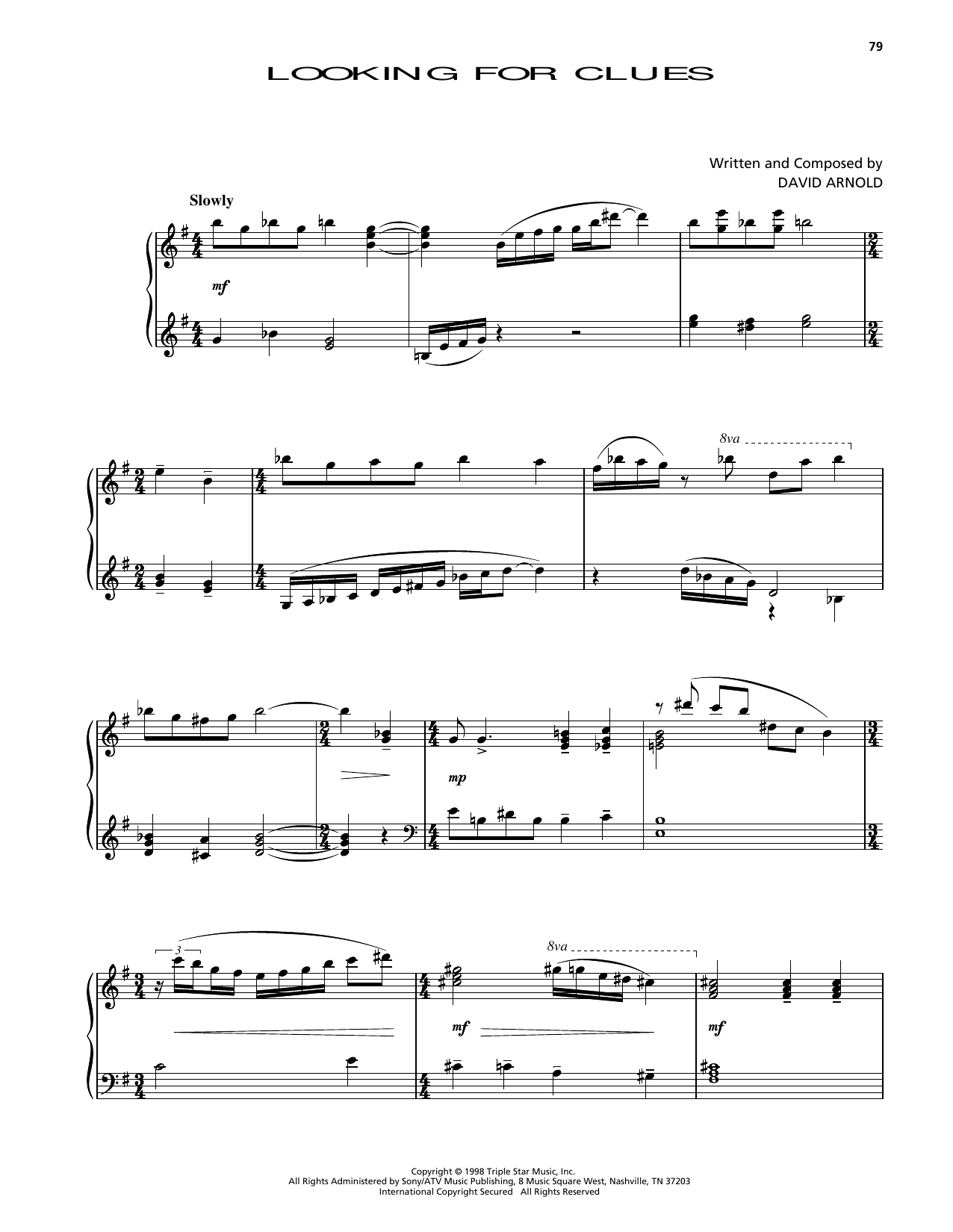 David Arnold Looking For Clues (from Godzilla) Sheet Music Notes & Chords for Piano Solo - Download or Print PDF