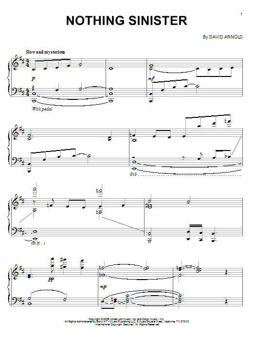 David Arnold Nothing Sinister Sheet Music Notes & Chords for Piano - Download or Print PDF