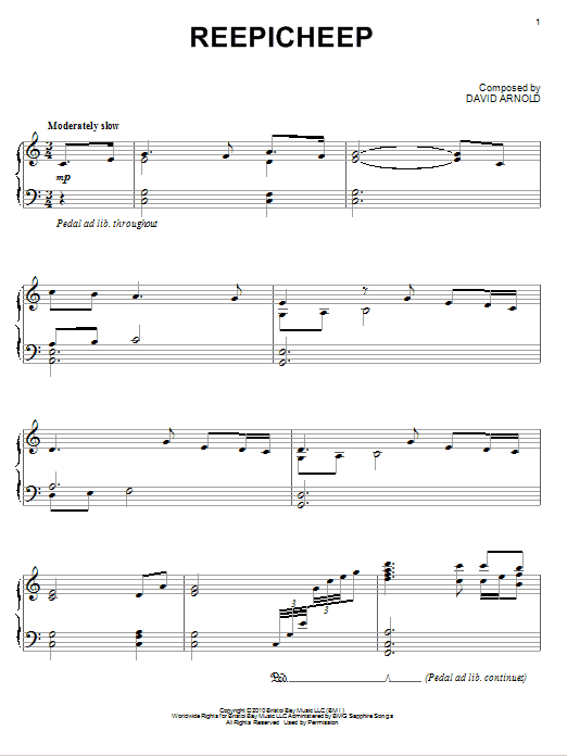 David Arnold Reepicheep Sheet Music Notes & Chords for Piano - Download or Print PDF David Arnold Reepicheep Sheet Music Notes & Chords for Piano - Download or Print PDF