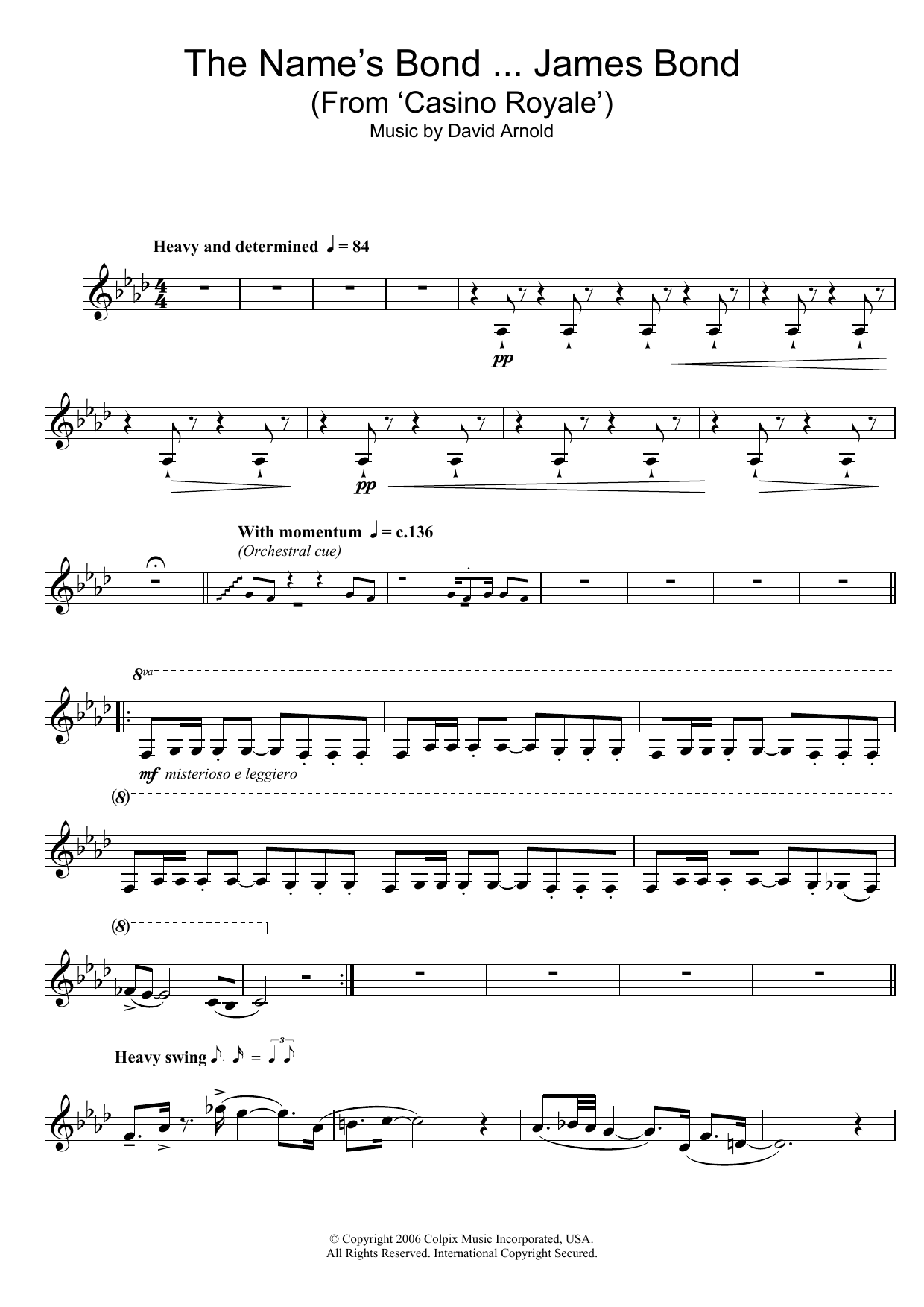 David Arnold The Name's Bond ... James Bond (from Casino Royale) Sheet Music Notes & Chords for Alto Saxophone - Download or Print PDF