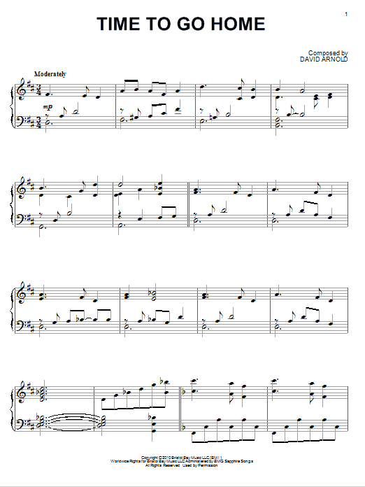 David Arnold Time To Go Home Sheet Music Notes & Chords for Piano - Download or Print PDF