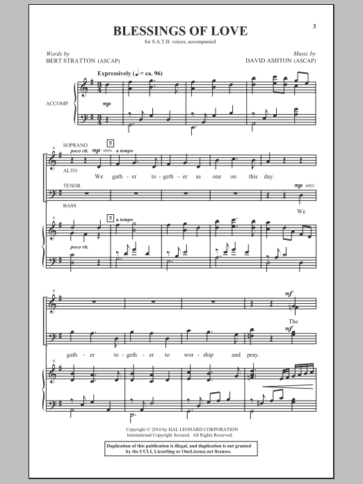 David Ashton Blessings Of Love Sheet Music Notes & Chords for SATB - Download or Print PDF