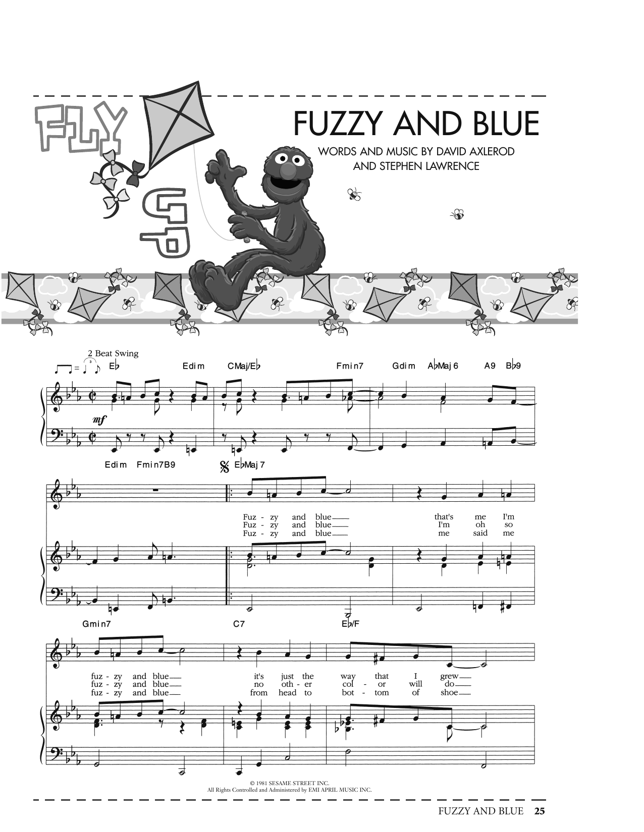 David Axlerod Fuzzy And Blue (from Sesame Street) Sheet Music Notes & Chords for Piano, Vocal & Guitar Chords (Right-Hand Melody) - Download or Print PDF