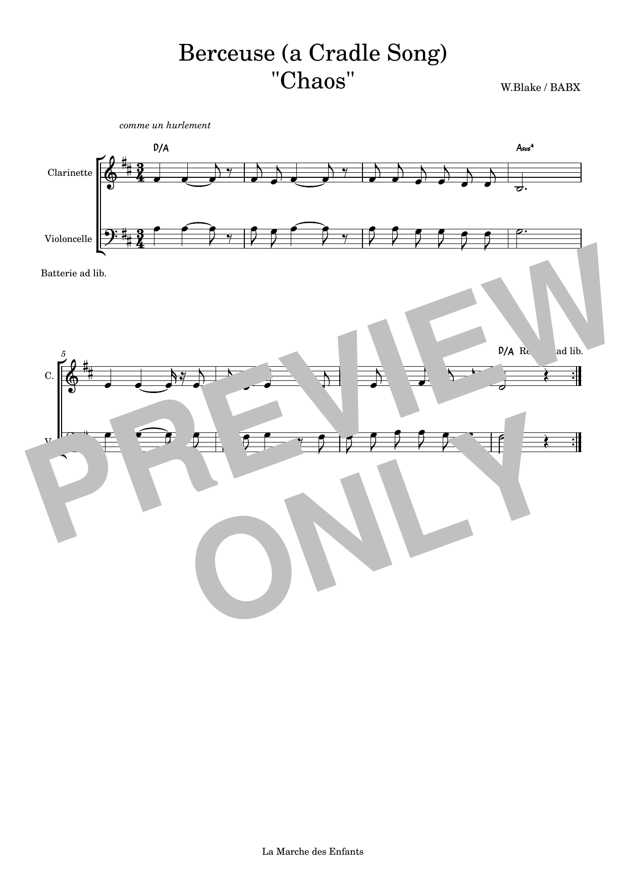 David Babin (Babx) Berceuse (A Cradle Song) Chaos Sheet Music Notes & Chords for Instrumental Duet - Download or Print PDF