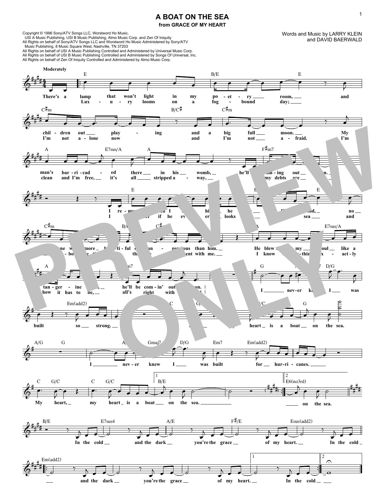 David Baerwald A Boat On The Sea Sheet Music Notes & Chords for Melody Line, Lyrics & Chords - Download or Print PDF