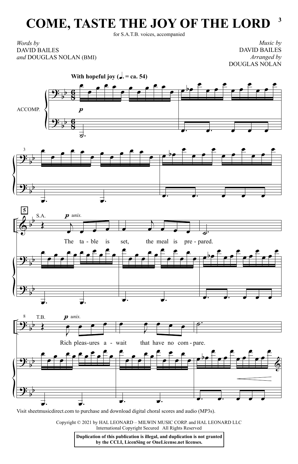 David Bailes and Douglas Nolan Come, Taste The Joy Of The Lord (arr. Douglas Nolan) Sheet Music Notes & Chords for SATB Choir - Download or Print PDF