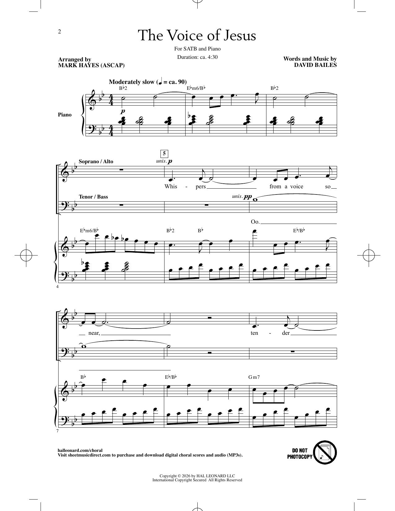 David Bailes The Voice Of Jesus (arr. Mark Hayes) Sheet Music Notes & Chords for SATB Choir - Download or Print PDF