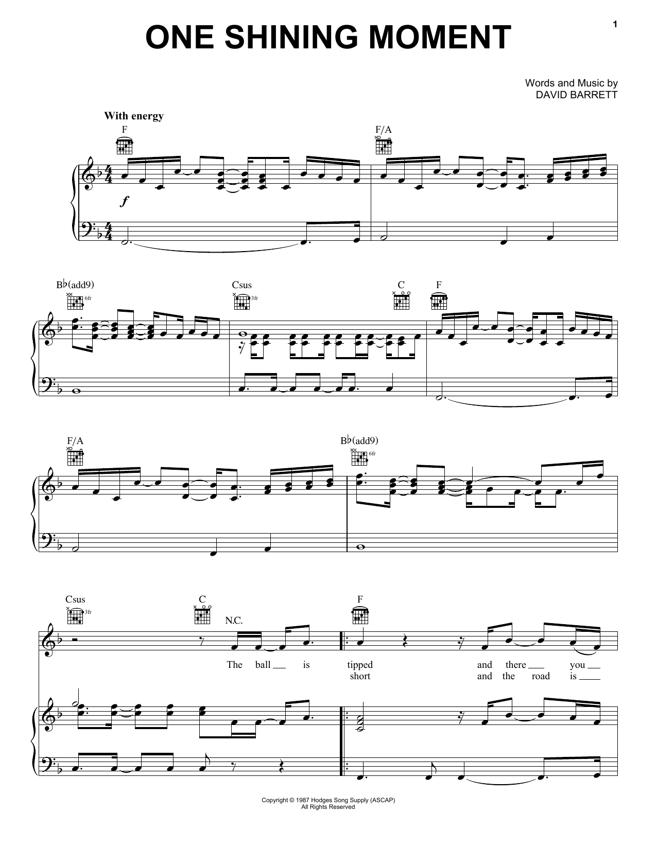 David Barrett One Shining Moment (Theme from the CBS NCAA Championship Series) Sheet Music Notes & Chords for Piano, Vocal & Guitar (Right-Hand Melody) - Download or Print PDF