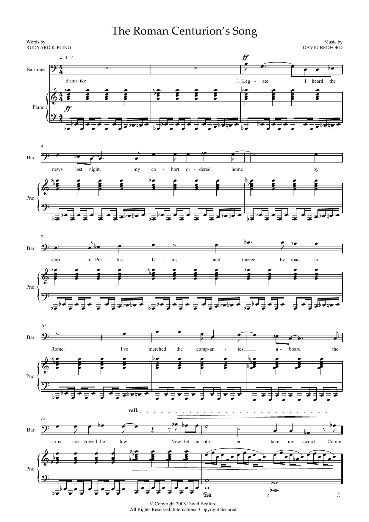 David Bedford The Roman Centurion's Song (for baritone and piano) Sheet Music Notes & Chords for Piano & Vocal - Download or Print PDF