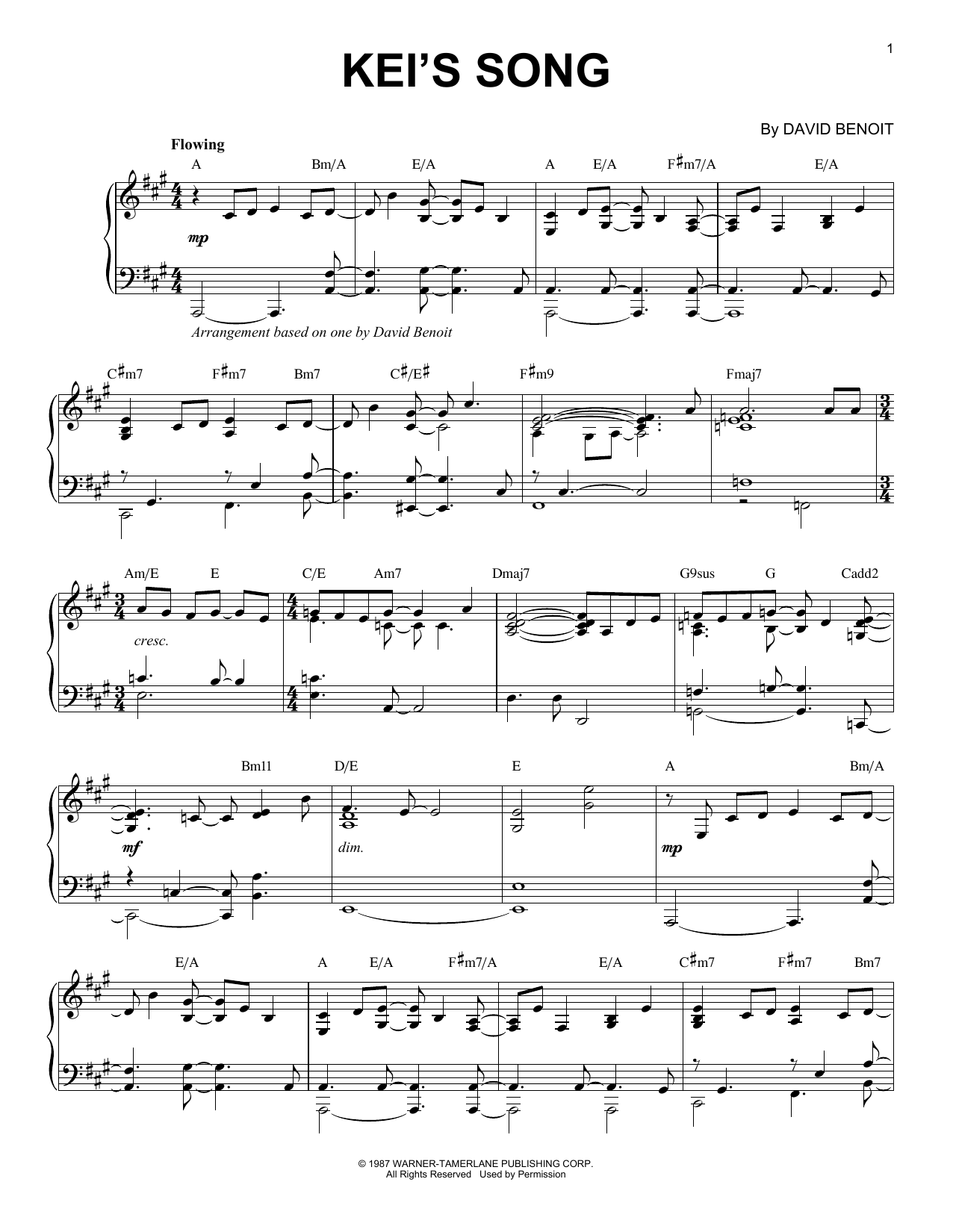 David Benoit Kei's Song Sheet Music Notes & Chords for Piano - Download or Print PDF