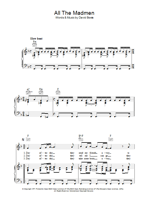 David Bowie All The Madmen Sheet Music Notes & Chords for Piano, Vocal & Guitar Chords (Right-Hand Melody) - Download or Print PDF