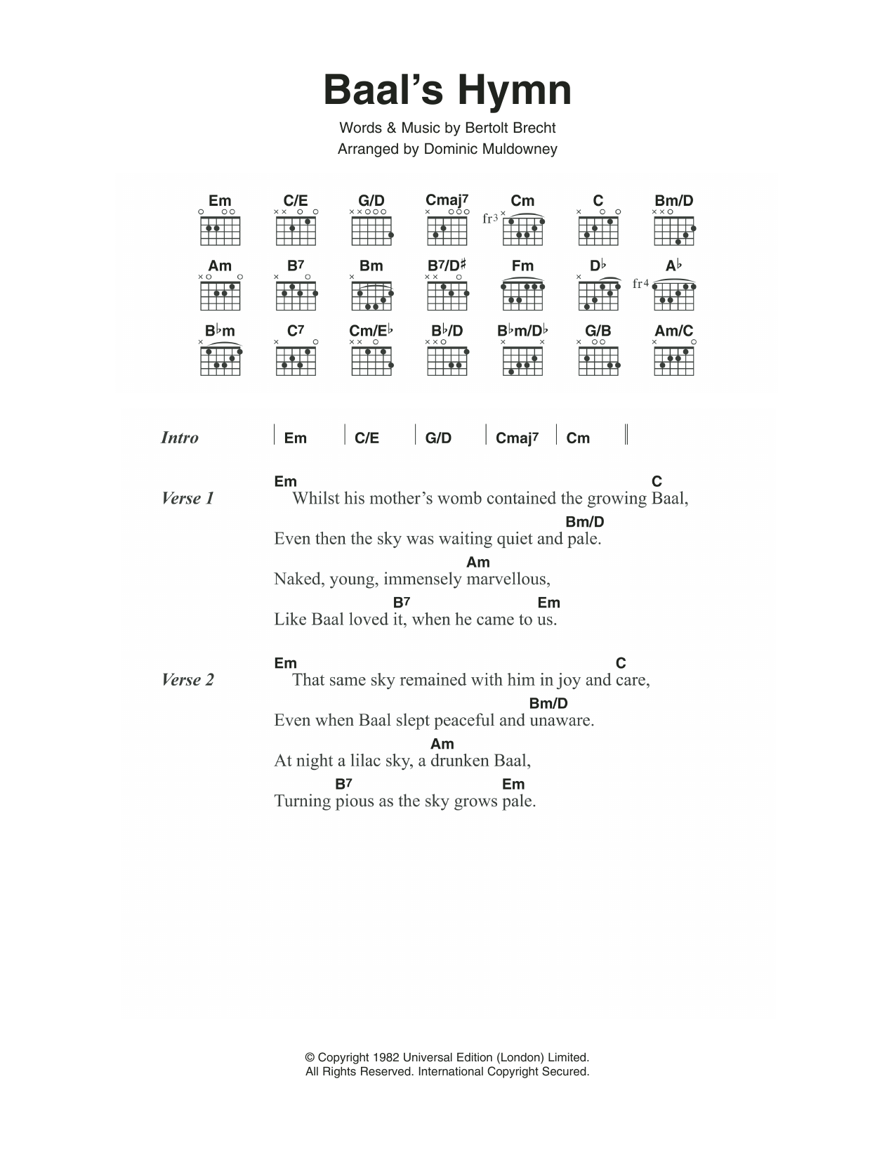 David Bowie Baal's Hymn Sheet Music Notes & Chords for Lyrics & Chords - Download or Print PDF