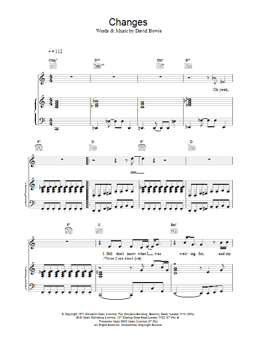 David Bowie Changes Sheet Music Notes & Chords for Easy Guitar Tab - Download or Print PDF