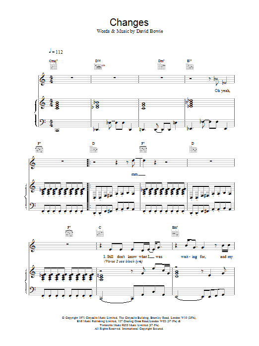 David Bowie Changes Sheet Music Notes & Chords for Keyboard Transcription - Download or Print PDF
