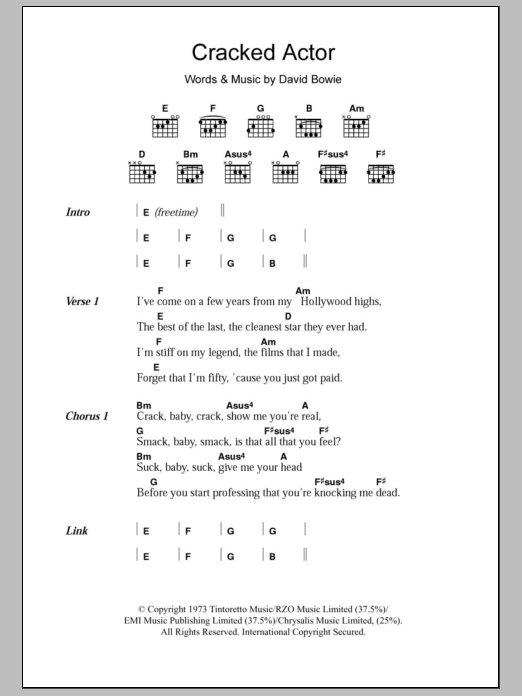 David Bowie Cracked Actor Sheet Music Notes & Chords for Lyrics & Chords - Download or Print PDF